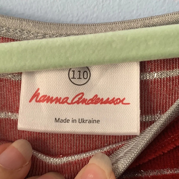 Hanna Andersson size 110 US 5 dark red velvet long sleeve silver stripes tiered - Picture 4 of 6